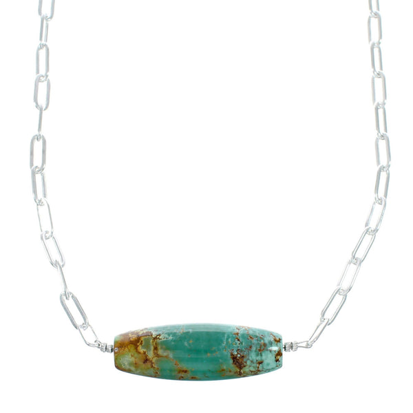 Native American Sterling Silver Link Chain Turquoise Pendant Necklace NX12160