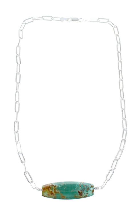 Native American Sterling Silver Link Chain Turquoise Pendant Necklace NX12160