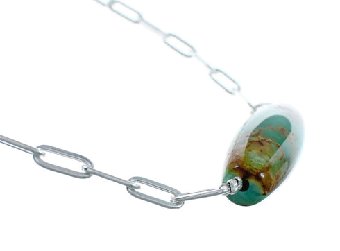 Native American Sterling Silver Link Chain Turquoise Pendant Necklace NX12160