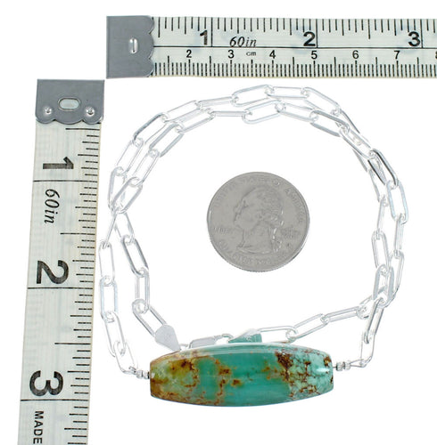 Native American Sterling Silver Link Chain Turquoise Pendant Necklace NX12160