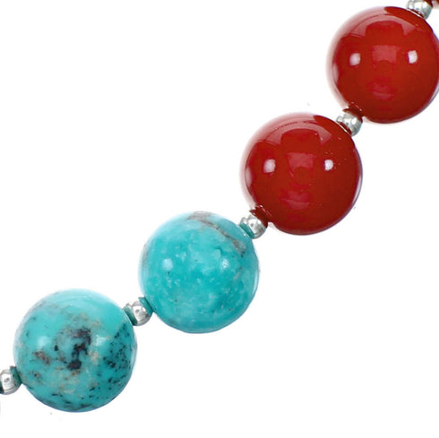 Navajo Sterling Silver Turquoise And Coral Bead Necklace NX12161