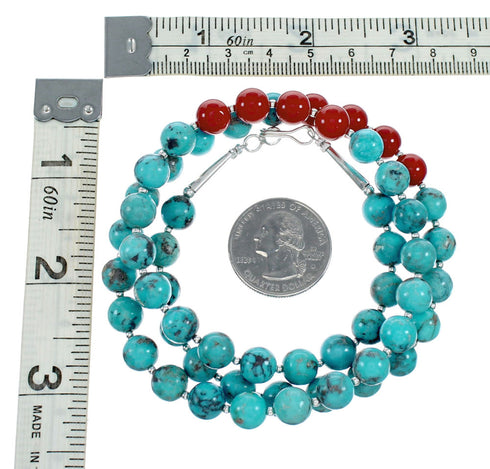 Navajo Sterling Silver Turquoise And Coral Bead Necklace NX12161