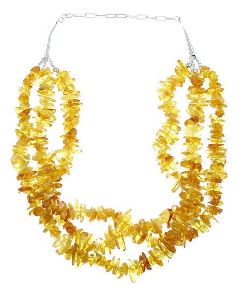 3-Strand Amber Sterling Silver Native American Adjustable Bead Necklace NX12164
