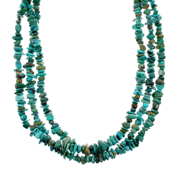 Genuine Navajo 3-Strand Sterling Silver Turquoise Bead Necklace NX12210