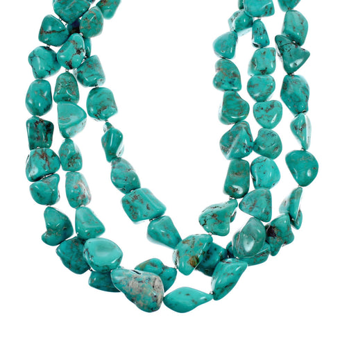 Navajo Sterling Silver 3-Strand Kingman Turquoise Bead Necklace NX12211