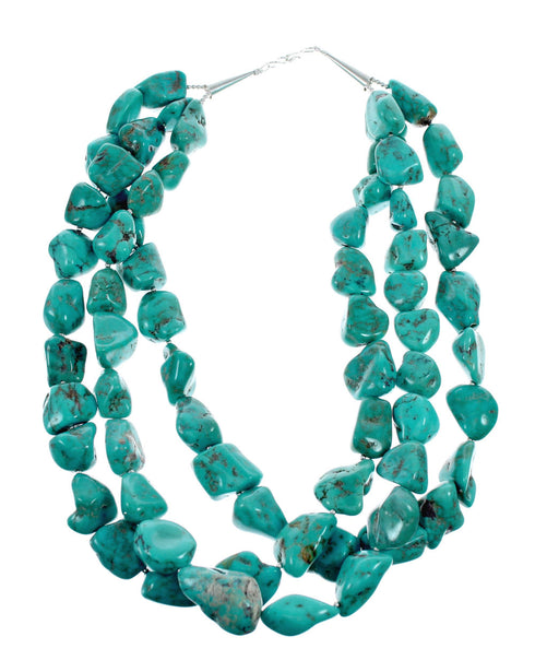 Navajo Sterling Silver 3-Strand Kingman Turquoise Bead Necklace NX12211