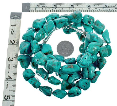 Navajo Sterling Silver 3-Strand Kingman Turquoise Bead Necklace NX12211
