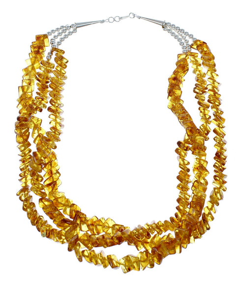 3-Strand Amber Sterling Silver Native American Bead Necklace NX12200