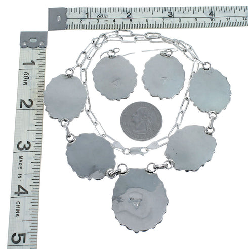 Native American Authentic Navajo Onyx Sterling Silver Necklace Set NX12217