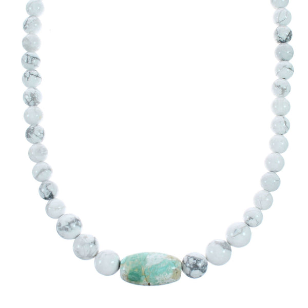 Navajo Howlite Turquoise Genuine Sterling Silver Bead Necklace NX12215