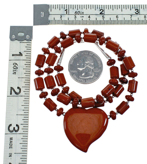 Navajo Jasper Authentic Sterling Silver Bead Heart Pedant Necklace NX12202