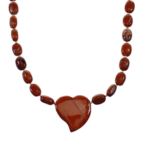 Navajo Jasper Authentic Sterling Silver Bead Heart Pendant Necklace NX12203