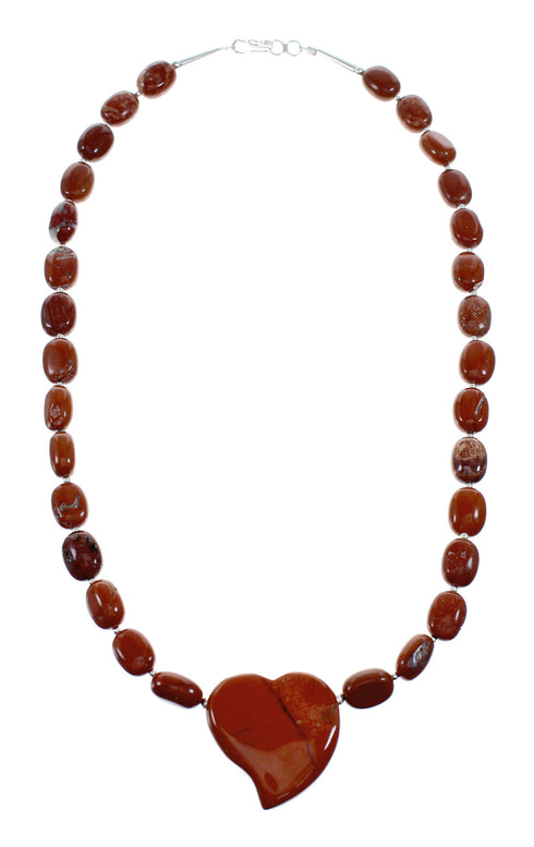 Navajo Jasper Authentic Sterling Silver Bead Heart Pendant Necklace NX12203