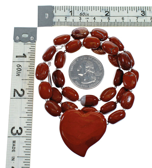 Navajo Jasper Authentic Sterling Silver Bead Heart Pendant Necklace NX12203