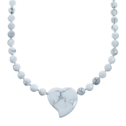 Genuine Navajo Howlite Sterling Silver Bead Heart Necklace NX12204