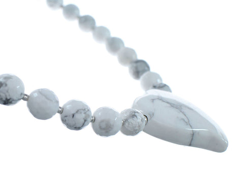 Genuine Navajo Howlite Sterling Silver Bead Heart Necklace NX12204