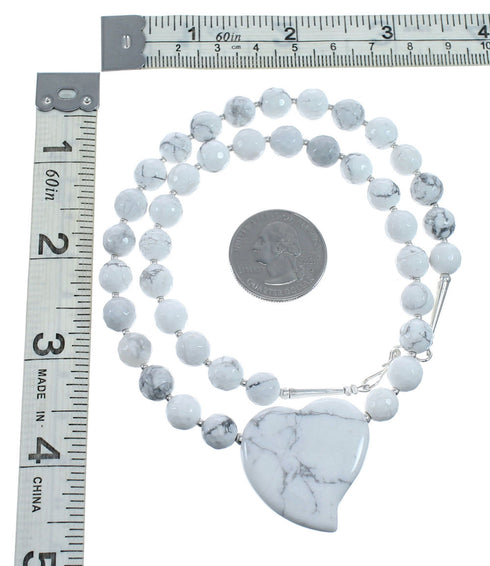 Genuine Navajo Howlite Sterling Silver Bead Heart Necklace NX12204