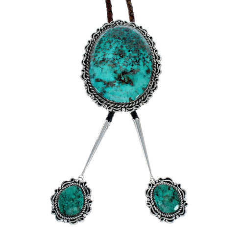 Navajo Native American Turquoise Sterling Silver Huge Bolo Tie NX12195