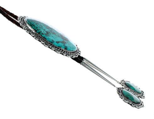 Navajo Native American Turquoise Sterling Silver Huge Bolo Tie NX12195