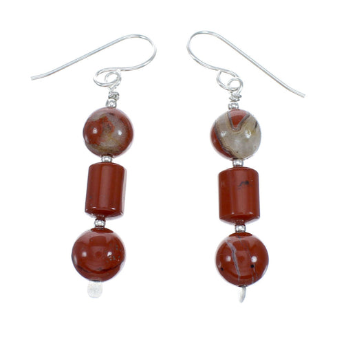 Native American Red Jasper Sterling Silver Bead Earrings NX12198