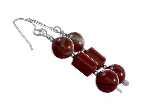 Native American Red Jasper Sterling Silver Bead Earrings NX12198