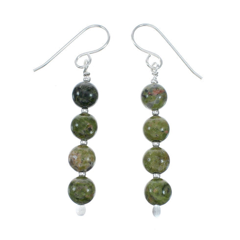 Native American Dragon Blood Jasper Sterling Silver Bead Earrings NX12196