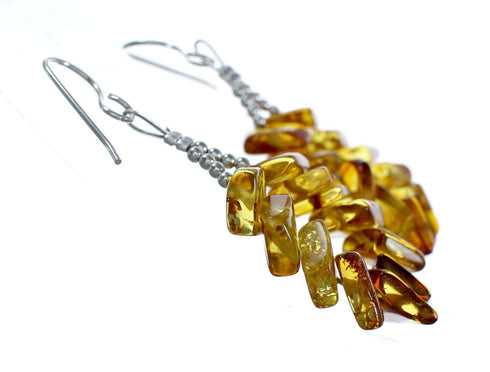 Navajo Amber Sterling Silver Hook Dangle Earrings NX12197