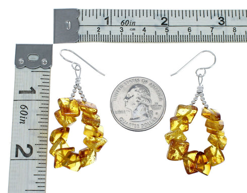 Navajo Amber Sterling Silver Hook Dangle Earrings NX12197
