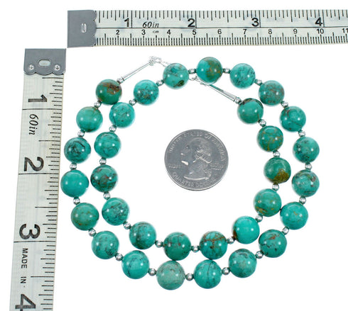 Genuine Navajo Turquoise Sterling Silver Bead Necklace NX12223