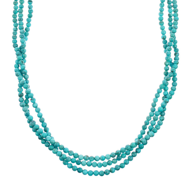 Navajo 3-Strand Sterling Silver Turquoise Bead Necklace NX12227