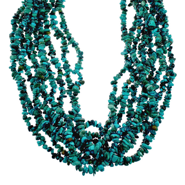 Genuine Navajo 10-Strand Sterling Silver Turquoise Bead Necklace NX12228