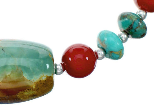 Navajo Sterling Silver Turquoise And Coral Bead Necklace NX12229