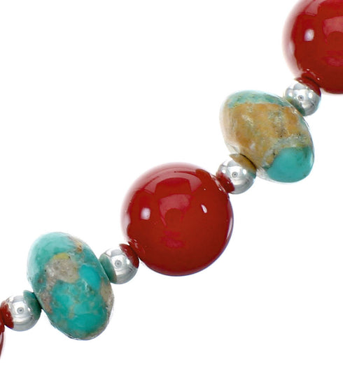 Navajo Sterling Silver Turquoise And Coral Bead Necklace NX12230