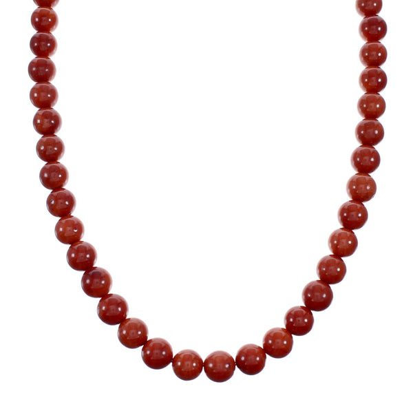 Navajo Sterling Silver Coral Bead Necklace NX12232