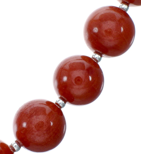 Navajo Native American Sterling Silver Coral Bead Necklace NX12231