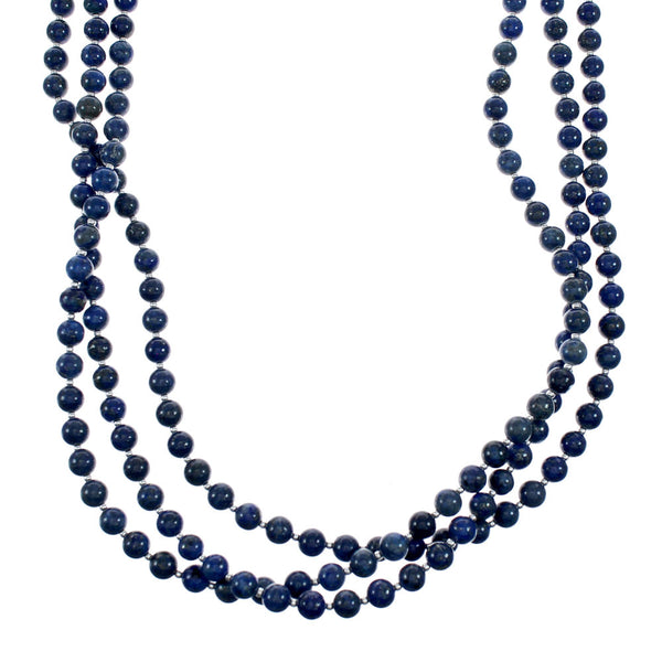 Lapis Genuine Sterling Silver 3-Strand Bead Necklace NX12233