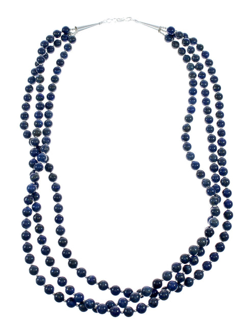 Lapis Genuine Sterling Silver 3-Strand Bead Necklace NX12233