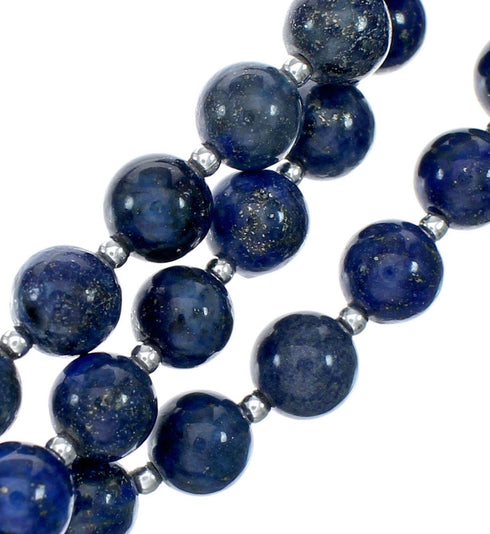 Lapis Genuine Sterling Silver 3-Strand Bead Necklace NX12233