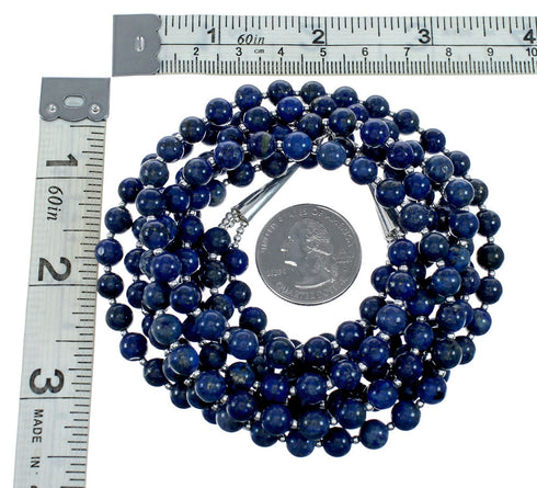 Lapis Genuine Sterling Silver 3-Strand Bead Necklace NX12233