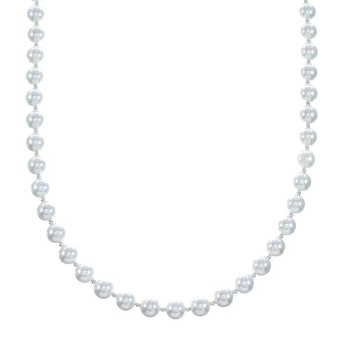 Native American Sterling Silver Bead Freshwater White Pearl Necklace NX12234