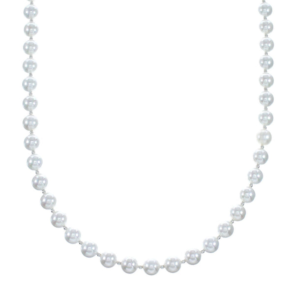 Native American Sterling Silver Bead Freshwater White Pearl Necklace NX12234