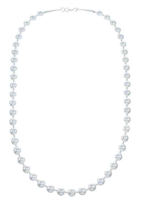 Native American Sterling Silver Bead Freshwater White Pearl Necklace NX12234