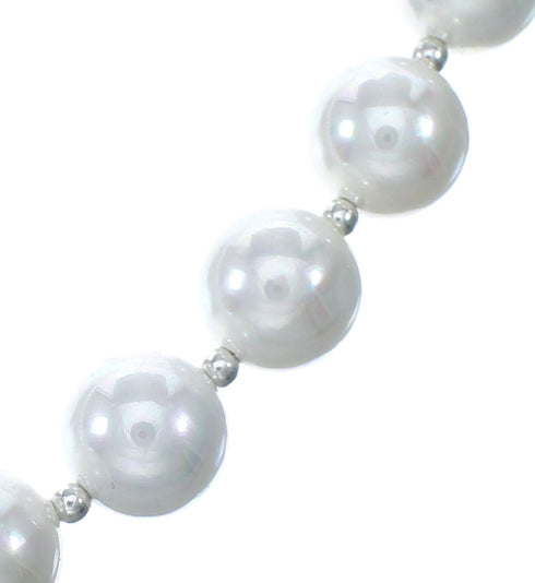 Native American Sterling Silver Bead Freshwater White Pearl Necklace NX12234