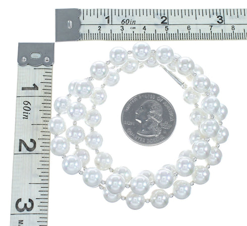 Native American Sterling Silver Bead Freshwater White Pearl Necklace NX12234