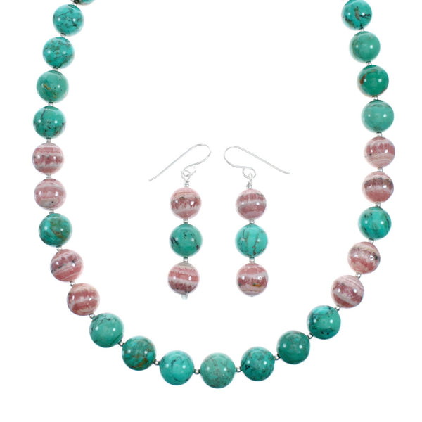 Sterling Silver Turquoise & Rhodochrosite Multicolor Bead Necklace NX12236