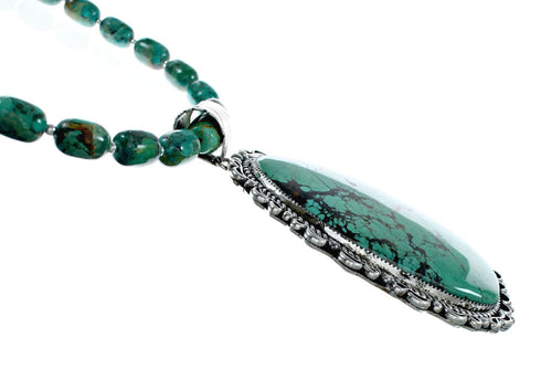 Genuine Turquoise Sterling Silver Navajo Necklace NX12238
