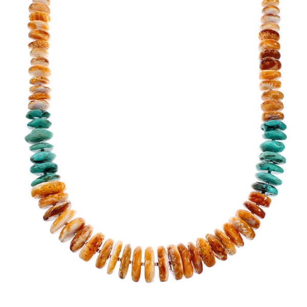 Native American Navajo Turquoise and Oyster Shell Bead Sterling Silver Necklace NX12239