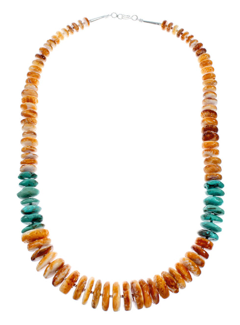 Native American Navajo Turquoise and Oyster Shell Bead Sterling Silver Necklace NX12239