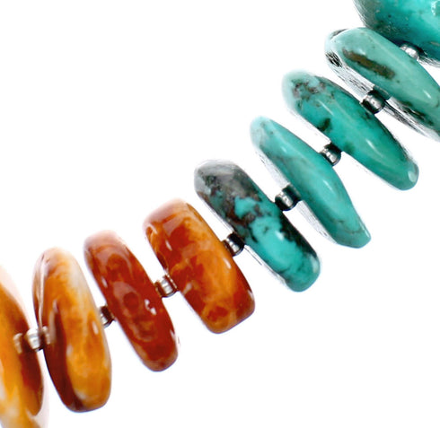 Native American Navajo Turquoise and Oyster Shell Bead Sterling Silver Necklace NX12239