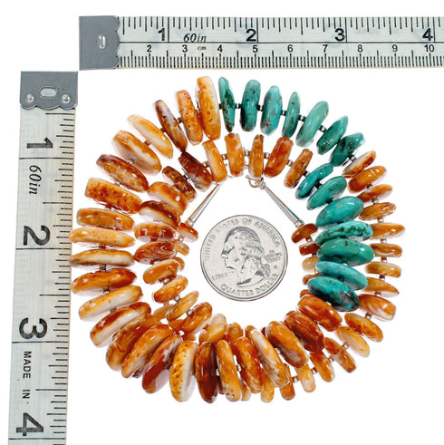 Native American Navajo Turquoise and Oyster Shell Bead Sterling Silver Necklace NX12239
